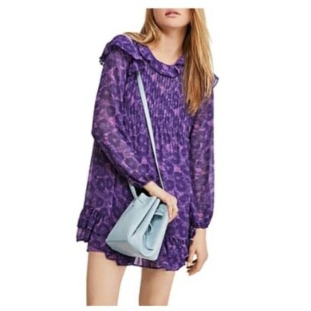 Free People Womens Purple Floral Peter Pan Collar